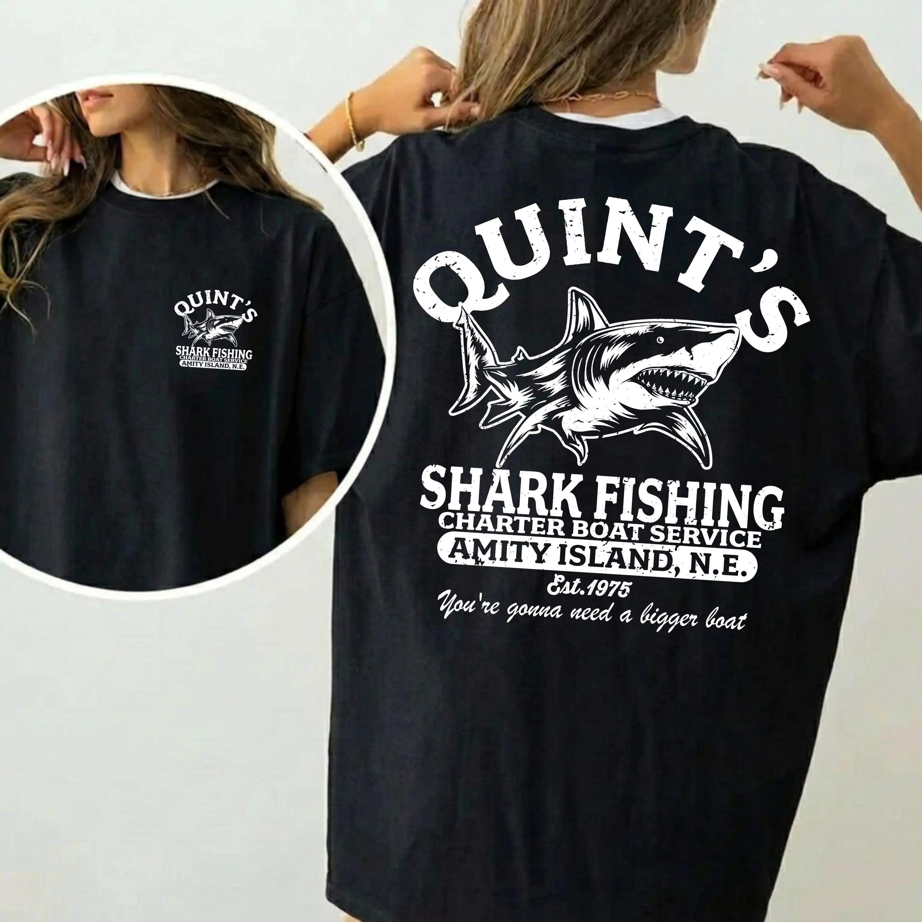 Quint's Shark Fishing Shirt, Jaws 1975 Movie T-Shirt, Amity Island Graphic Tee, Vintage Horror Movie Shirt