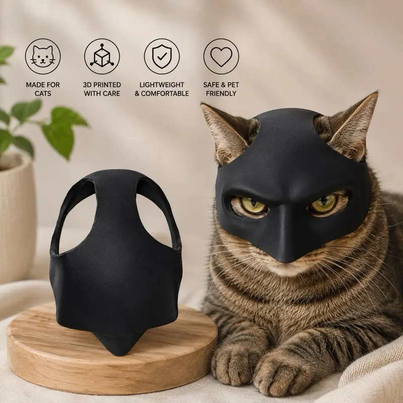 Batman Themed Pet Cat Mask, Adorable Feline Cosplay Accessory for Halloween, Photo Shoots
