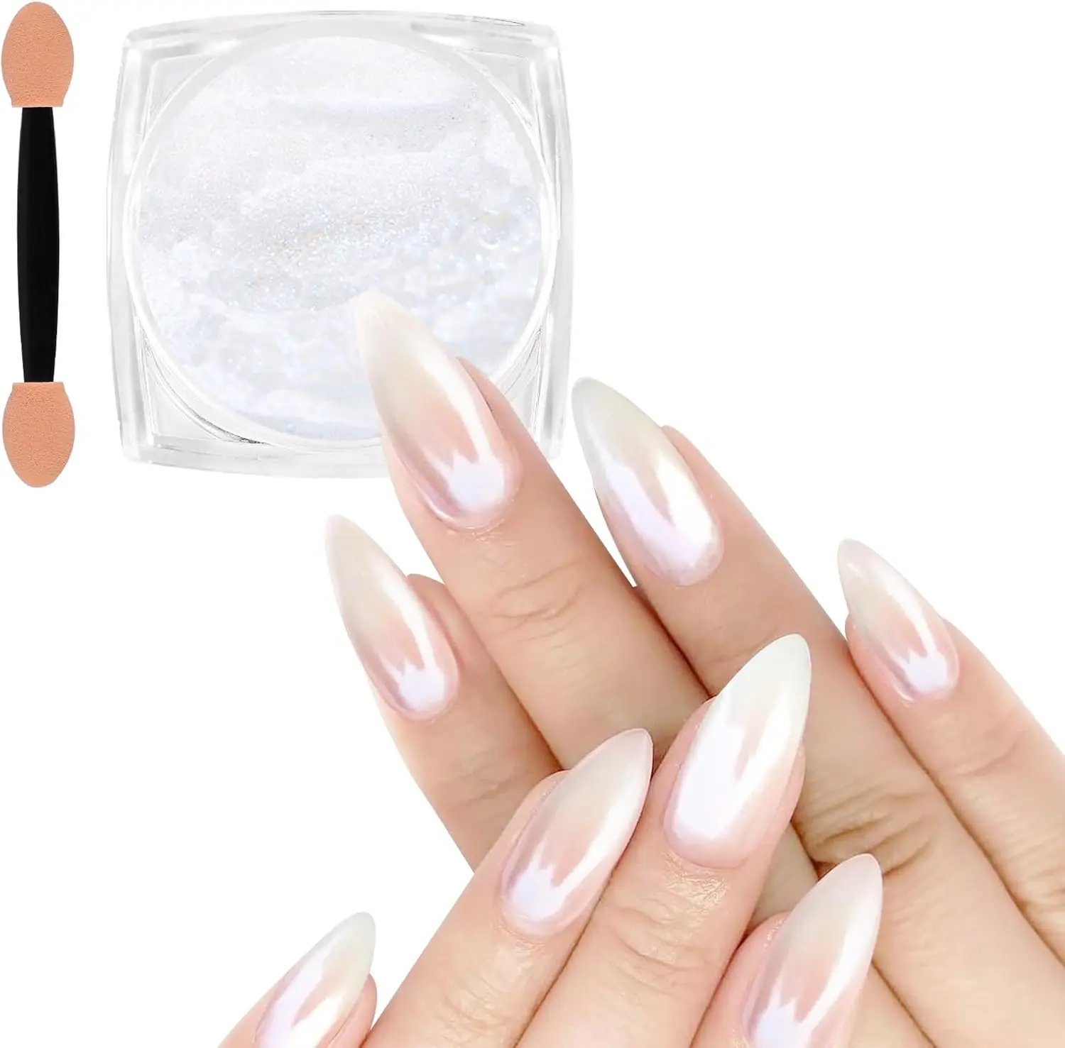 White Pearl Chrome Nail Powder – Iridescent Aurora Mirror Pigment, Pearlescent Mermaid Glitter Dust, Ice Transparent Pearl Effect Powder for DIY Nail Art Decoration