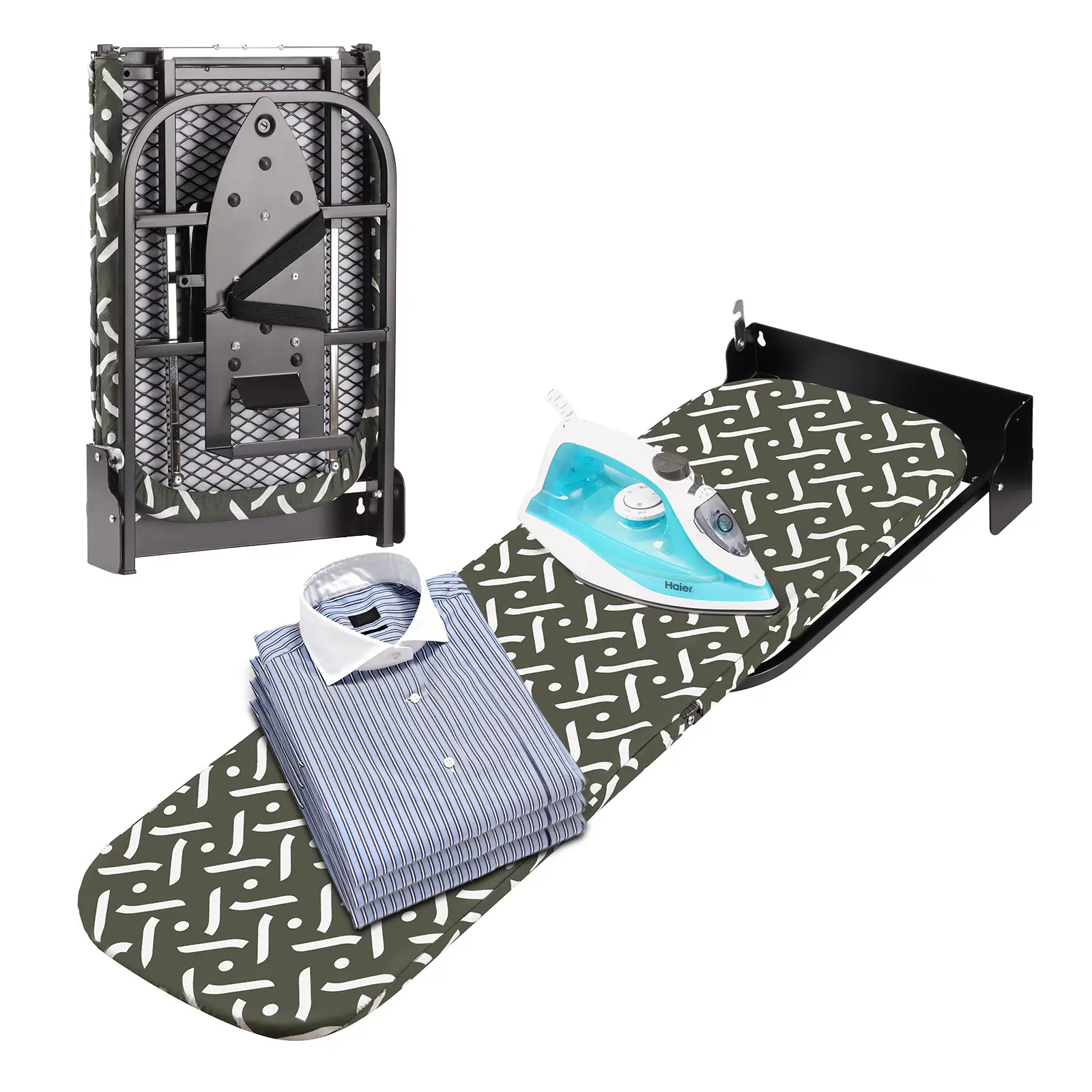 Slieton Wall-Mounted Ironing Board, Durable Metal Frame, Folding Design with 180° Swivel, Thick Smooth Pad and Cover