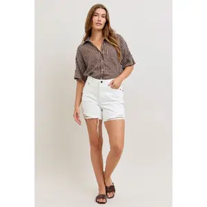 Judy Blue High Waist Rigid Magic White Cell Phone Pocket Dad Denim Short 150365