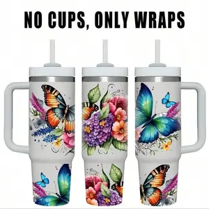 Colorful Floral Butterfly UV DTF Sticker, Self-Adhesive Transfer Paper, Ideal for 40oz Travel Mugs & DIY Projects, Art & Craft Supplies