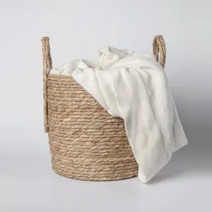 Handcrafted Round Seagrass Basket with Handles - Natural Woven Home Decor