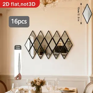 16 Geometric Rhombic Spliced Wall-Mounted Decorative Mirrors | High-Definition Art-Shaped Wall Mirrors, Suitable for Living Rooms, Bedrooms, and Bathrooms Background Decoration, Ideal for Home Decoration/Creative Gifts, Plastic Frame, Varnished End