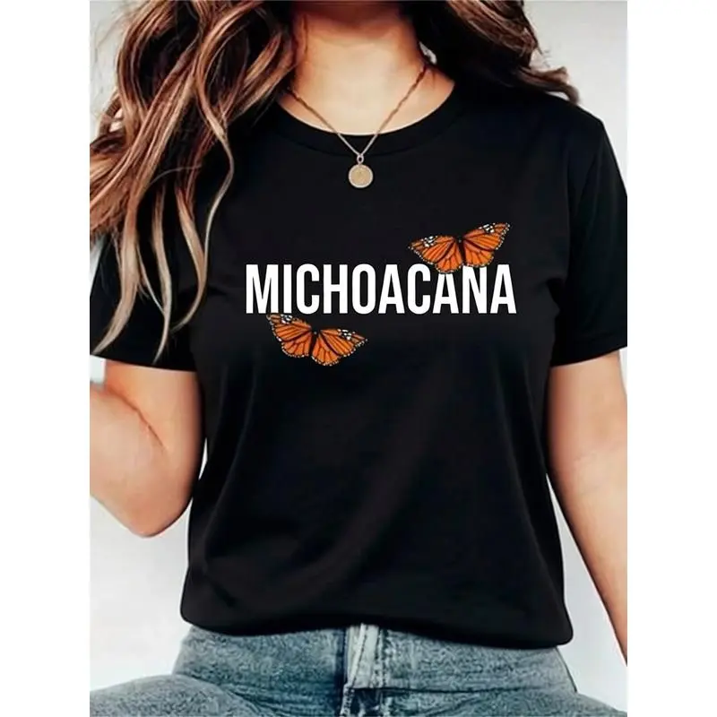 Michoacanas Mexico Pride Graphic T-Shirt for Women, 100% Cotton Short Sleeve Round Neck Casual Fashion Streetwear Top, Tshirt