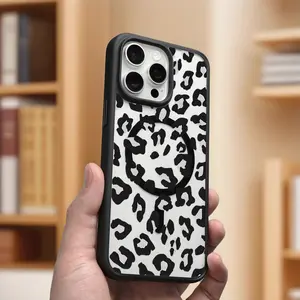 Black Leopard-Print Pattern Phone Case Clear Magnetic,Wireless charging Compatible with MagSafe Protective Cover For iPhone X XSMAX 11 12 13 14 15 16Pro Max