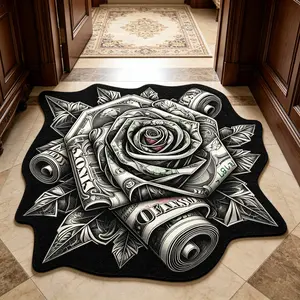 Vintage Dollar Rose Pattern Rug, Retro Style Indoor Carpet, Hand Wash Only, Ideal for Living Room, Bedroom, Entryway Decor