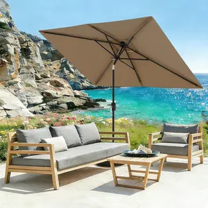 10 x 6.5 FT Rectangular Patio Umbrella Outdoor Table Umbrella with Crank and Push Button Tilt Market Umbrella Sun Umbrella with 6 Sturdy Ribs Tilt for Garden Deck Lawn Pool