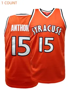 Men's #15 Embroidered Basketball Jersey Sportswear with Black & White Accents, Orange Sleeveless Shirt for Games, Training & Casual Wear, Basketball Accessories, Jersey Tops