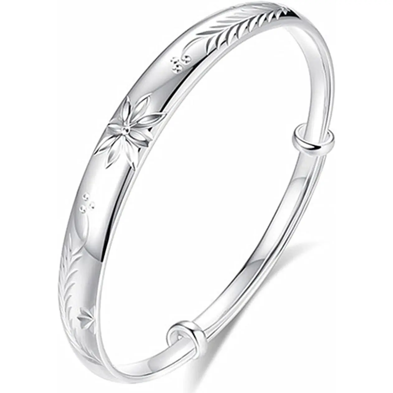 Sterling Silver Bangle Bracelets for Women,Fashion Jewelry Simple Adjustable 925 Silver Cuff Bangles for Women Mom Wife Valentine Mothers Day Gift