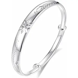 Sterling Silver Bangle Bracelets for Women,Fashion Jewelry Simple Adjustable 925 Silver Cuff Bangles for Women Mom Wife Valentine Mothers Day Gift