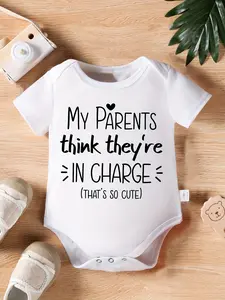 Baby Boys Girls "My Parents Think They're In Charge (That's So Cute)" Funny Graphic Bodysuit, Short Sleeve Newborn Onesie