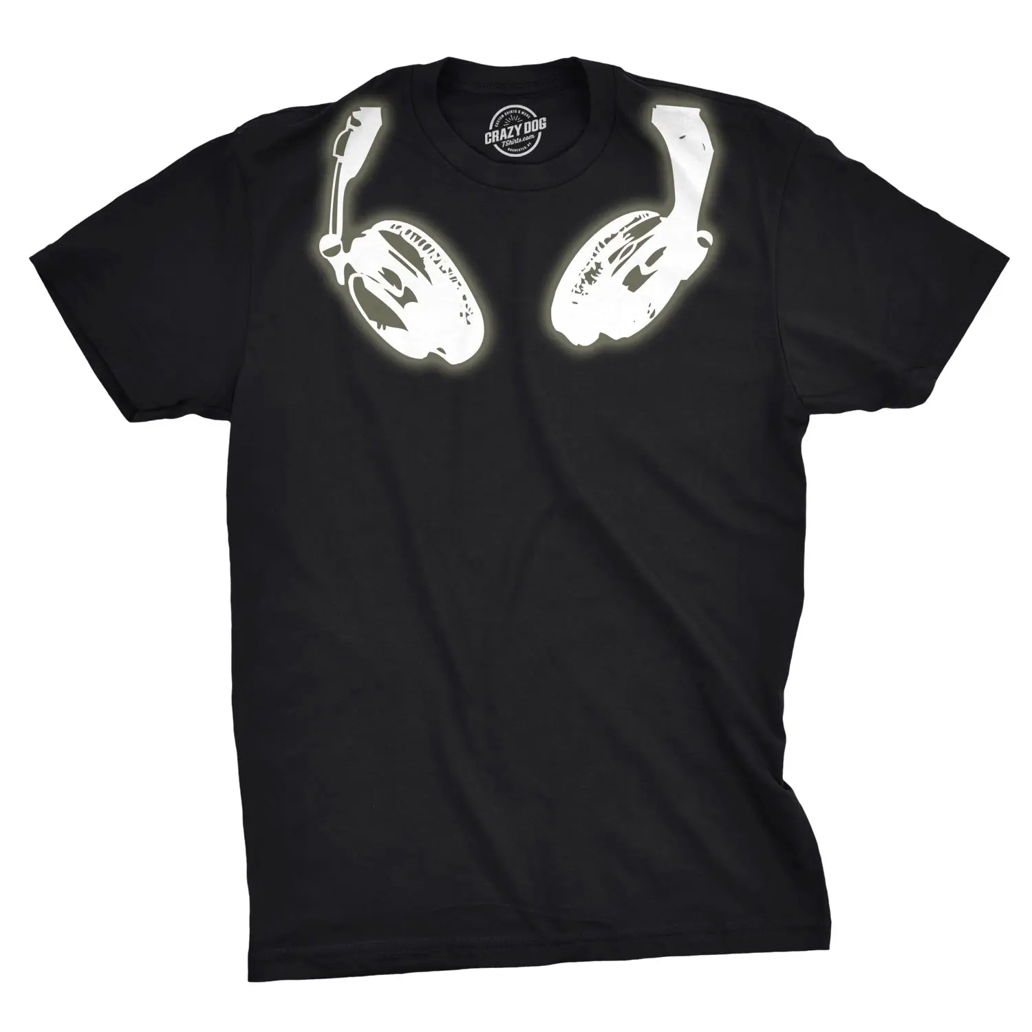 Mens Glow In The Dark Headphones T shirt Cool Music Lover DJ Funny Graphic Tee Mens Funny T Shirts Cool Vintage Fashion T-Shirt Gift Classic Menswear Halloween Apparel for Men Funny Music Short Sleeve Novelty Black