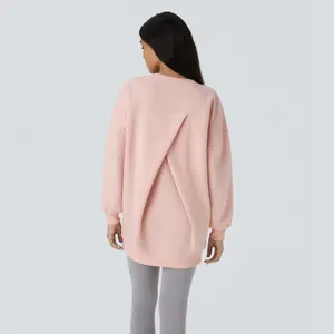 Halara Round Neck Long Sleeve Side Pocket Oversize Fleece Casual Sweatshirt