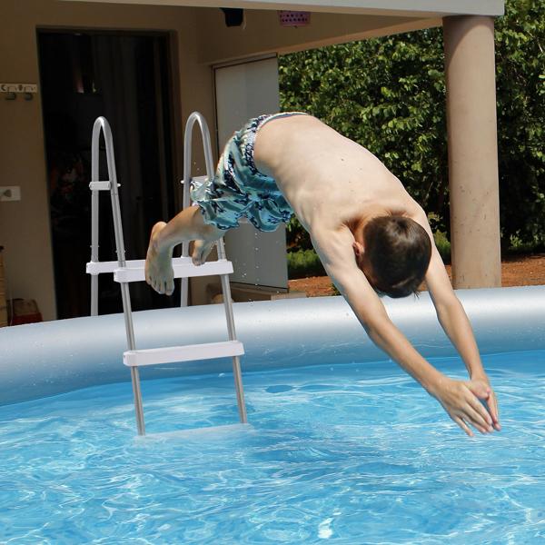 4-Step 52in Above Ground Pool Ladder - 300LB Capacity, Iron Grey Frame & White Steps, Fits Pools up to 52in