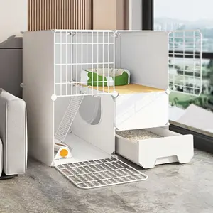 Fashion Cat House with Drawer Enclosed Litter Box Toilet Combo, Door Cat Cabinet for Home Indoor Kittens Multi-Cat Family High-Quality Cat Cage