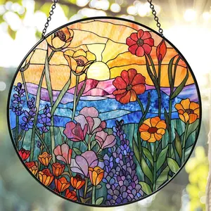 Wildflowers Stained Glass Suncatcher: Hanging Window Decor, Colorful Indoor Suncatcher, Unique Gift for Women