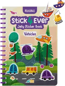 Stick4Ever Jelly Sticker Book - for Kids - Waterproof, Easy to Clean Reusable Sticker Book for Toddlers- Reusable Road Trip Activities for Kids - Stocking Stuffers for Toddlers (Vehicles)