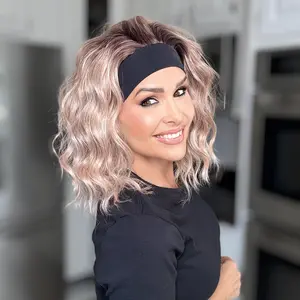 Harper by AISOM Short Water Wave Apricrown Headband Wig 12 Inches Easy to Wear Friendl for Beginner Synthetic Hair Low Density