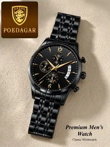 Men's Watch 30m Waterproof Business Fashion Gold Stainless Steel Strap Calendar Quartz Wristwatch Movement Gift for Father's Day Valentine's Day