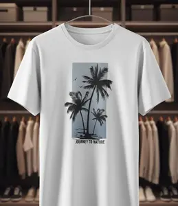 1 Set of 2pcs 3D Printed Fashion Men's Coconut Tree Summer Fresh T-Shirt and Shorts, Slightly Stretchy Polyester Knit Fabric, Regular Fit, Suitable for Outdoor Activities and Family Gatherings