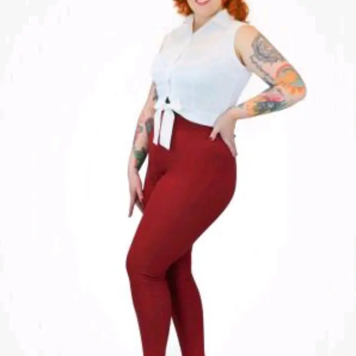 Pin Up Pants, Burgundy Pin Up High Waist Cigarette Pants