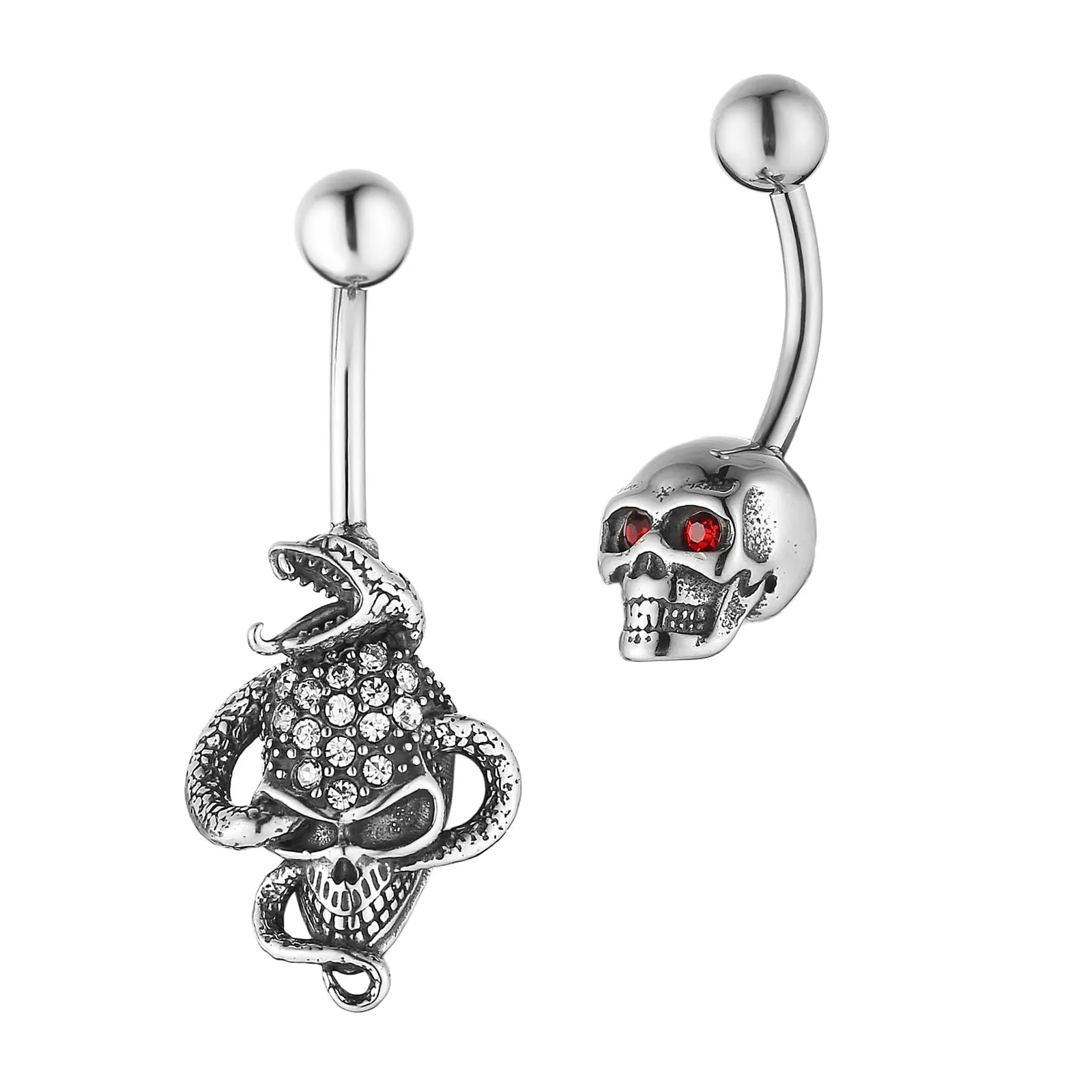 HZMAN Belly Button Rings for Women 14G Surgical Steel Belly Rings Gothic Skull Belly Rings Navel Piercing Jewelry