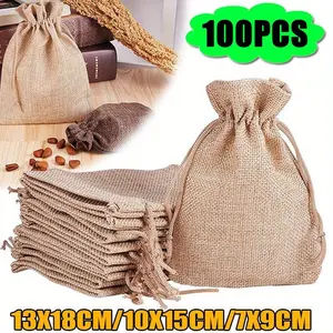 Jute 100pcs 5.12X7.09inch Drawstring Burlap Bag for DIY Wedding Gift Bag, Small Business Supplies & Wrapping Pouches