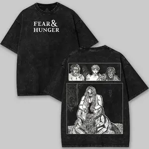 Fear and Hunger RPG Game Washed Tshirt 2 Sided Casual graphic tee, Gift For Gamer Men's Regular Fit Floral Print Tee men gifts graphic tee good graphic tees Clothes W74 0W3