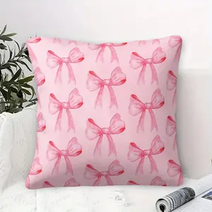 Pink Bow Throw Pillow With Insert,Suitable for Girls' Bedroom Sofa Decoration, Versatile Decor,17.7x17.7-Inch Short Plush Material Ins Princess Style Home Cushion,Ideal Gift for Women and Girls