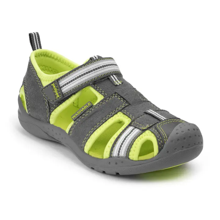 Pediped Sahara Flex Grey/Lime Kids' Shoes Durable Breathable Quick-Dry Technology for Adventurous Little Ones Approved by Experts