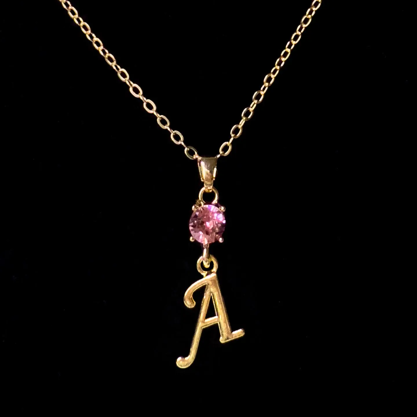 June 18K Gold Plated Necklace with Genuine Swarovski Crystal Birthstone Personalized Letter Pendant