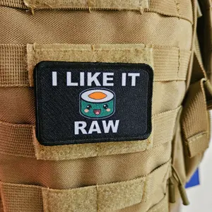 I like it raw sushi enthusiast maki roll meme cute  2"x3" morale patch with hook and loop backing