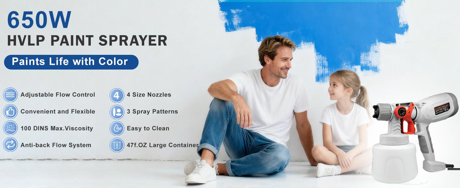 Electric spray gun with a 1400 ml large capacity, low noise and high atomization, suitable for household activities, furniture, fences, and small-scale spraying. Copper Motor Sprayer Paint Power nozzle