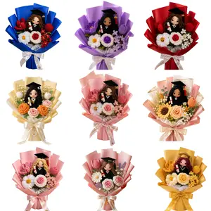 {FLASH SALE} Full COLLECTION Handmade Crochet Graduation Bouquet with Doll - Many Colors to Choose Cute Forever Flowers Keepsake Gift for Class of 2026 - Suitable for Her, Daughter & Best Friends in Graduation