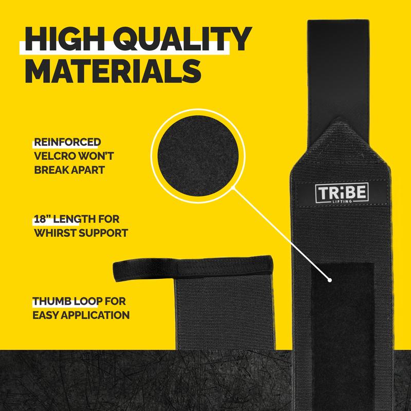 Tribe Lifting Weightlifting Wrist Wraps 18" Premium Quality Wrist Support with Heavy Duty Thumb Loop - Best Wrap for Powerlifting, Strength Training, Bodybuilding for Men & Women