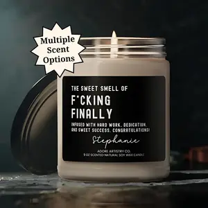 Funny Graduation Candle, College Graduate Gift Nursing PhD Master's Doctorate Med Law Congratulations Gift for Friend Him Her Finally Candle