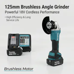 Makita DGA404 18V Brushless Angle Grinder Kit – 8500 RPM, 125mm Disc, M14 Spindle, 6.4mm Wheel Capacity – For Metal Cutting & Weld Grinding – Includes Battery & Charger powertools electric angle grinder