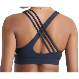 POPSUGAR PS Strappy Sports Bra for Women, Criss-Cross Back Padded Yoga Bra Workout Tops - Medium Support & Removable Cups