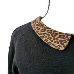 Sandro Black Midi Dress with Cheetah Print Collar size 3