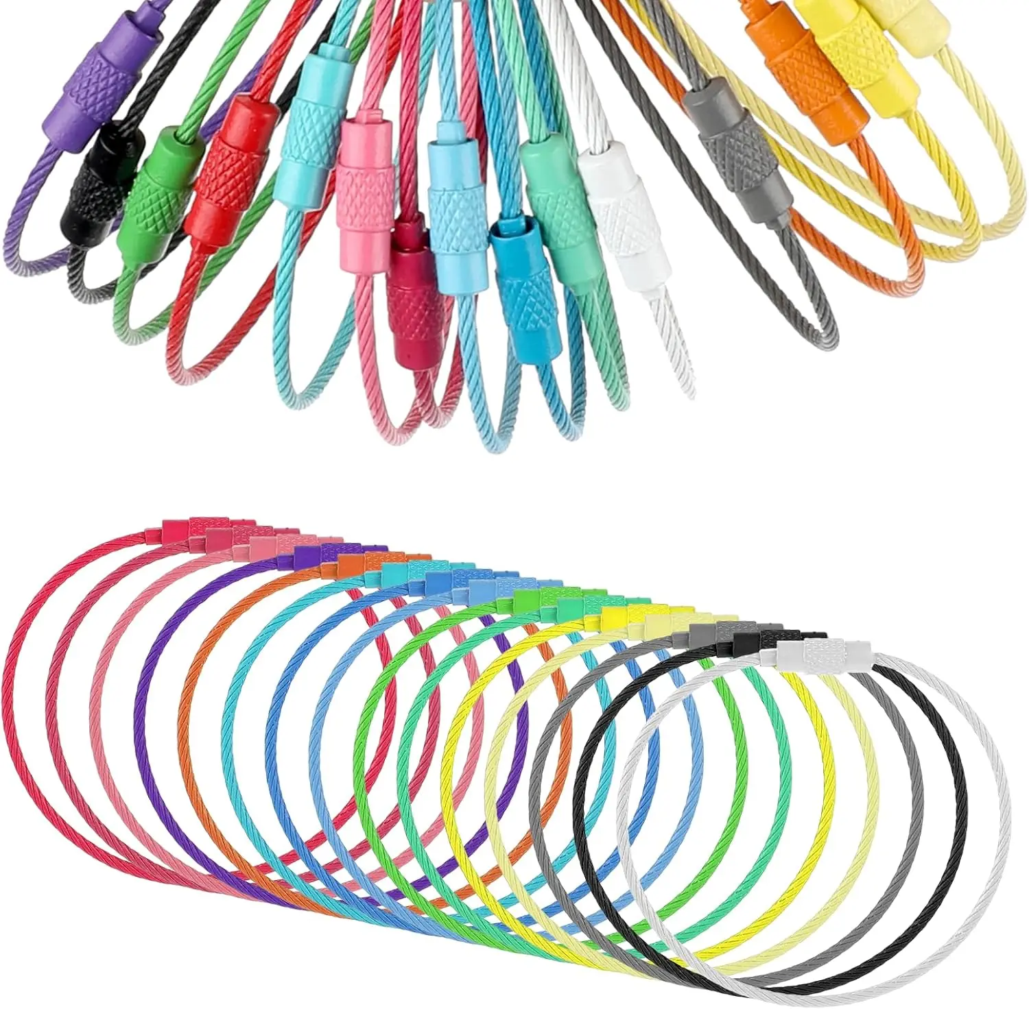 Luggage Tag Loops Wire Keychain Cable Metal Loop 15 Pack Key Ring Colorful Cable Key Loop Metal Rings for Hanging Luggage Tags Strong Holder Clips Beadable Small Keychain Accessories