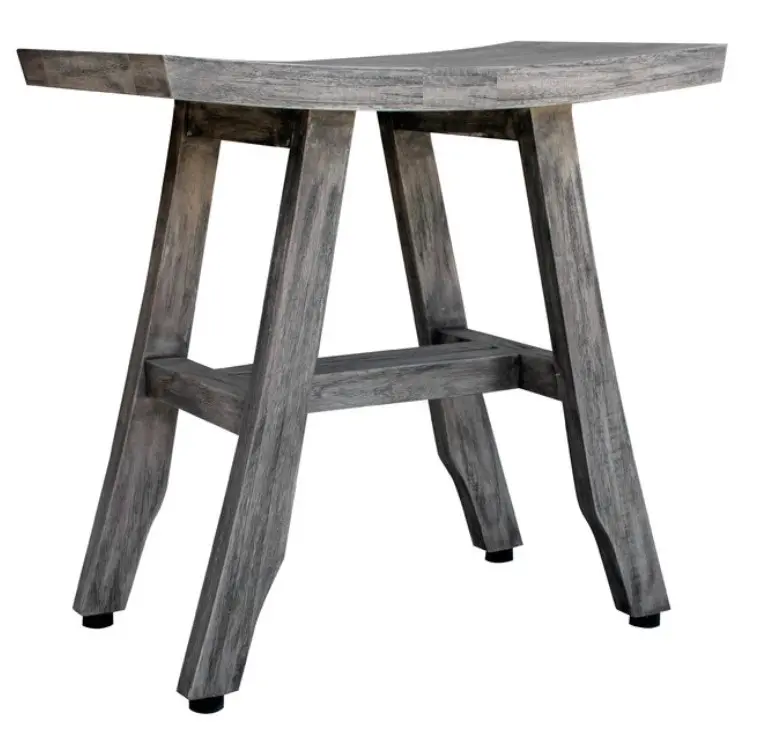 212 MAIN Adjustable Teak Wood Compact Contemporary Gray Coquina Shower Stool, 12x17.5x17.5 in. Indoor Footstool, Pre-Assembled Rectangular Wood Bathroom Stool, Pre-Assembled Bathroom Stools