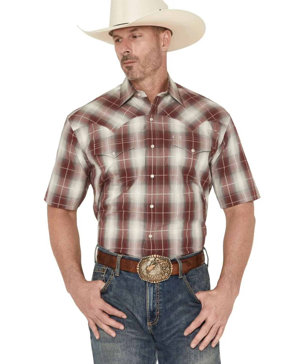 Stetson Men's Men'S Plaid Print Short Sleeve Snap Western Shirt - 11-001-0478-2007