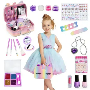 Kids Washable Makeup Set in Handbag, Non-Toxic Pretend Play Cosmetics for Girls Ages 3-12, Ideal Birthday & Christmas Gifts
