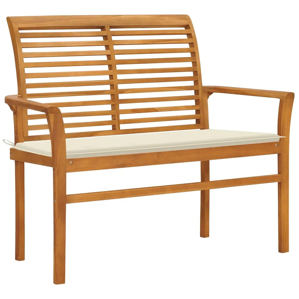 NNEVL Garden Bench with Cream Cushion 112 cm Solid Teak Wood