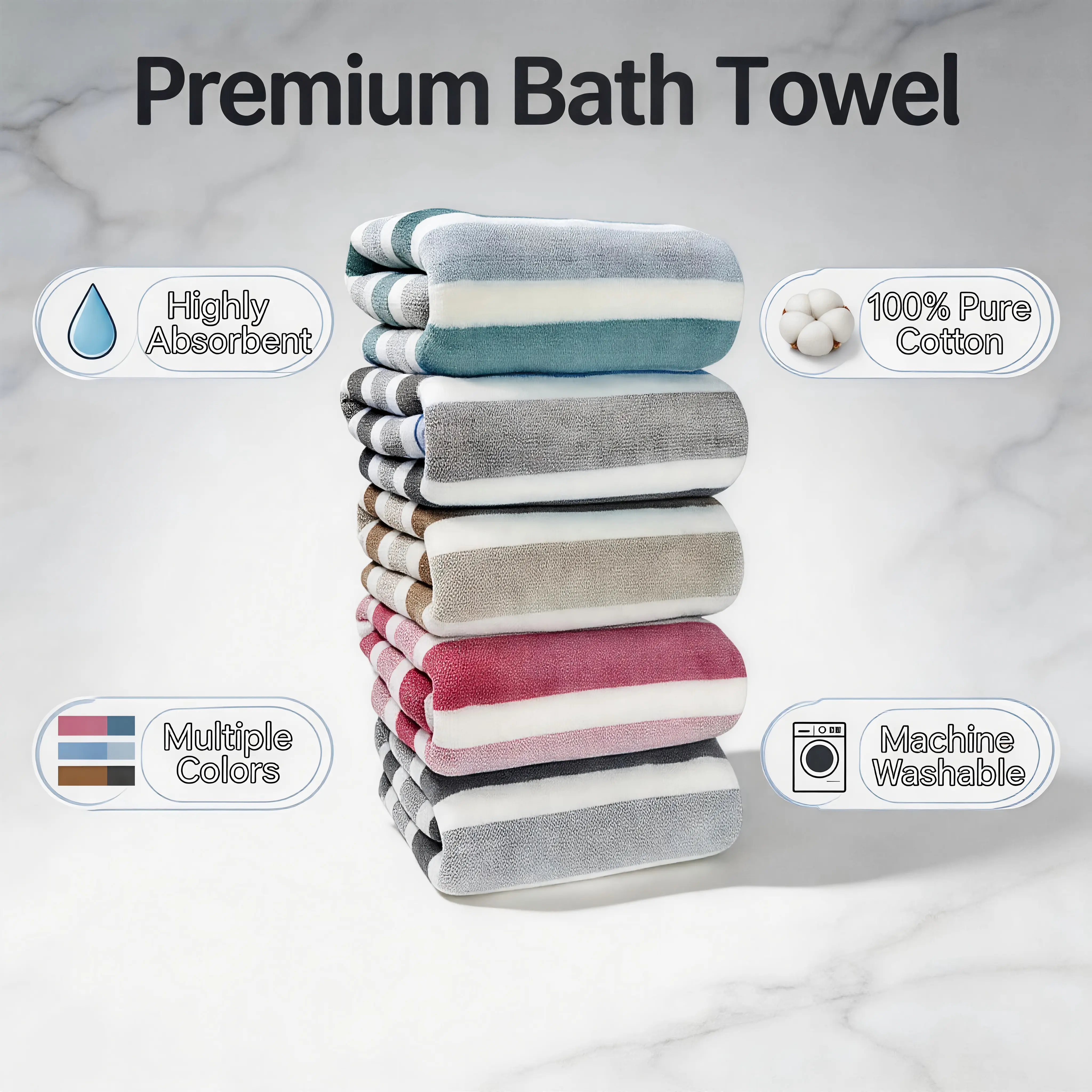 5 Piece Soft Coral Fleece Bath Towel Set, Large Size, Sweat & Water Absorbing, Colorfast & Durable for Daily and Sports Use