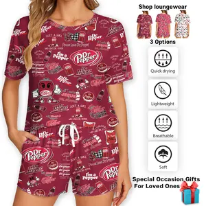 Dr Pepper Print Pajama Set – Women's Short Sleeve Top & Shorts, Fun Soda Graphic Loungewear, Soft and Seductive Nightwear, Loungewear, Homewear, Ideal Gift For Mom, Gift For Her
