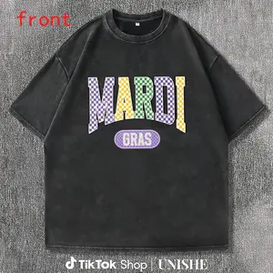 Washed Mardi Gras 2026 Checkered Shirt – Louisiana Crawfish & Fleur de Lis Tee