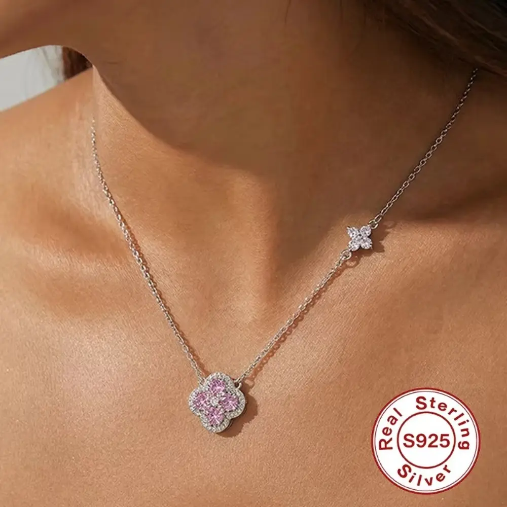 925 Sterling Silver Lucky Four-leaf Clover Pendant Necklace For Women Choker Chain Wedding Party mother's day Jewelry Gift