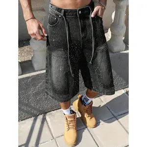 Men'sSparklingDiamondEmbellishedDenimBermudaShortsJorts
